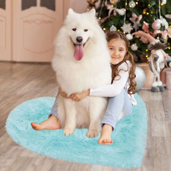 Heart Shaped Faux Fur Throw Rug Bedroom Fluffy Floor Mat Light Blue 2.3ftx3ft - Picture 4 of 6